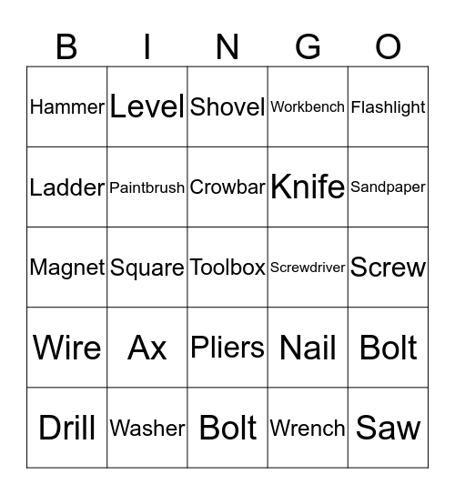 Tools Bingo Card