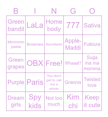 Apple-Madisyn Bingo Card