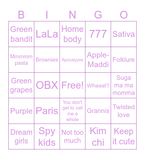 Apple-Madisyn Bingo Card