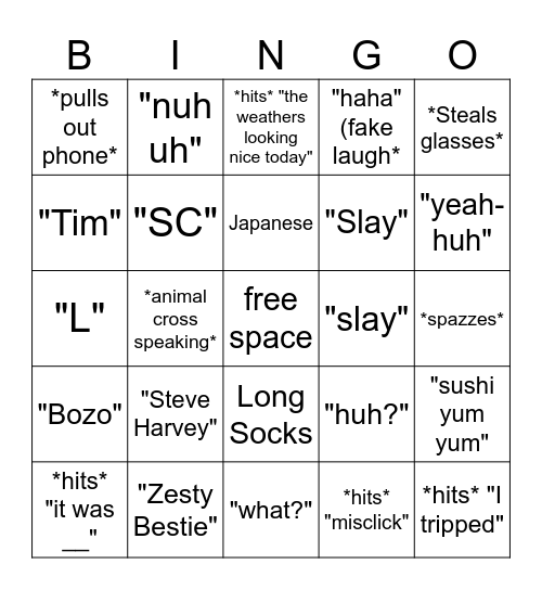 Jaycob Bingo Card