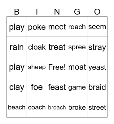 Vowel Team Bingo Card