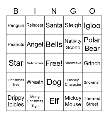 Christmas Light Drive Bingo Card