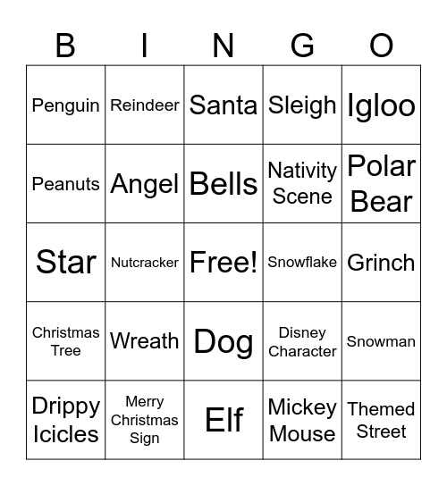 Christmas Light Drive Bingo Card