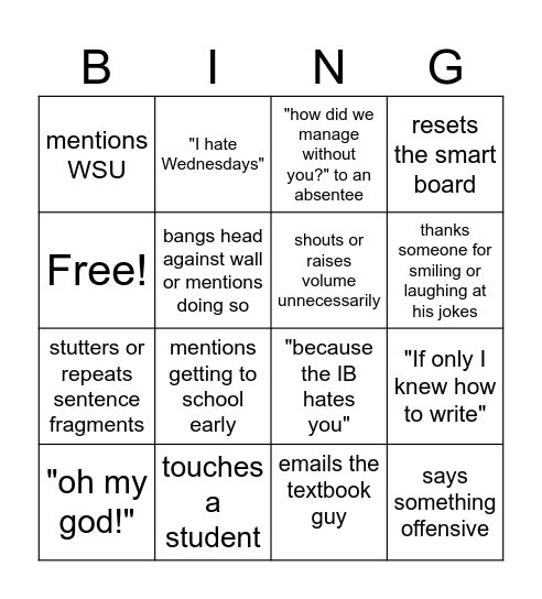 niche teacher bingo Card