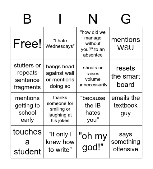 niche teacher bingo Card