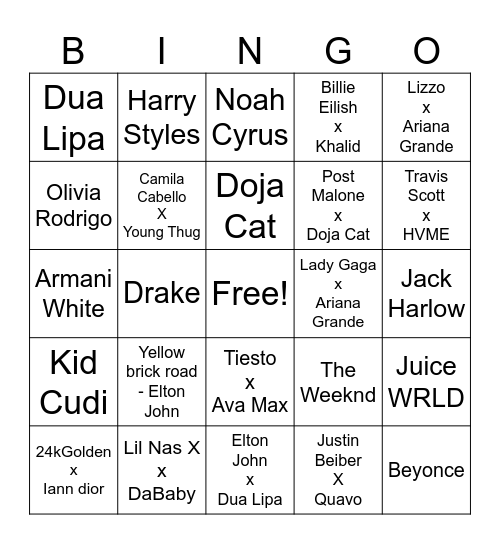 BANDINGO Bingo Card