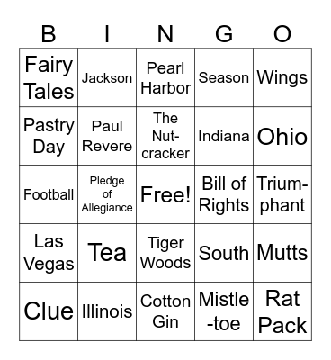 December Trivia Bingo Card
