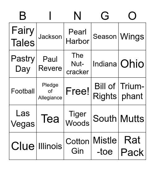 December Trivia Bingo Card