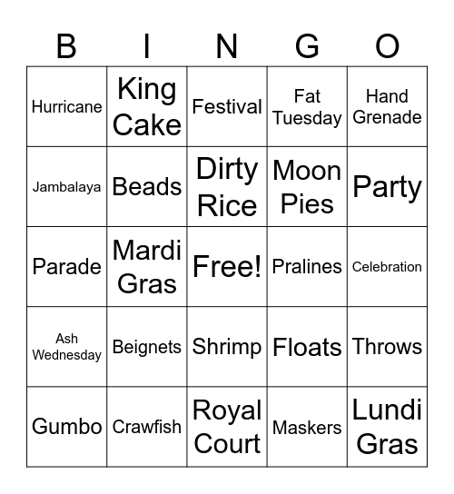 MARDI GRAS Bingo Card