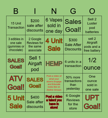 Season's Greenings Bingo Card