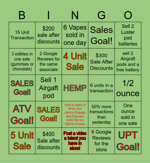 Season's Greenings Bingo Card
