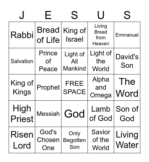 JESUS Lesson 13 Bingo Card