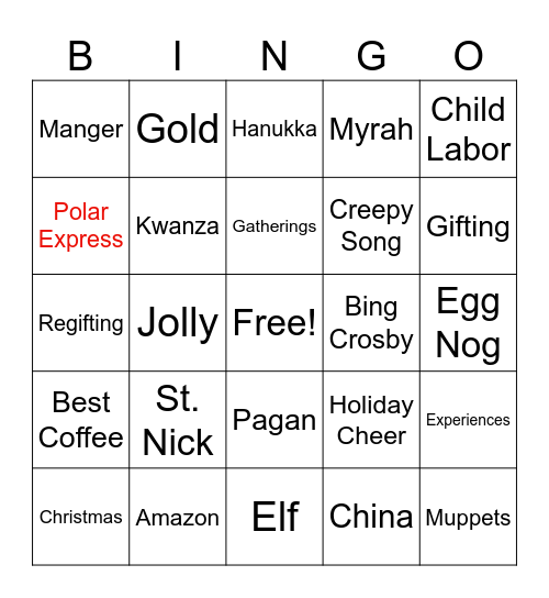 Holiday Bingo GP 2023 Test1 Bingo Card
