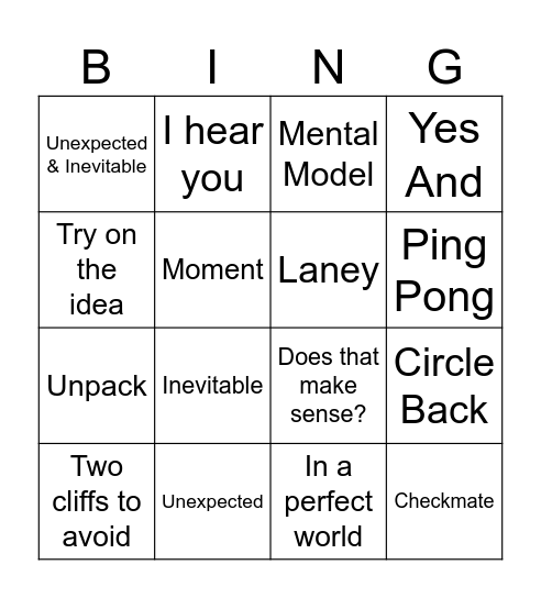 Game within a Game Bingo Card