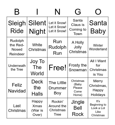 Holiday Music Bingo Card