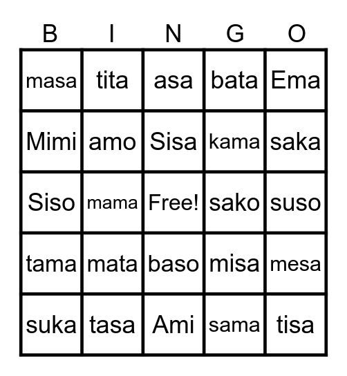 Word Bingo Card