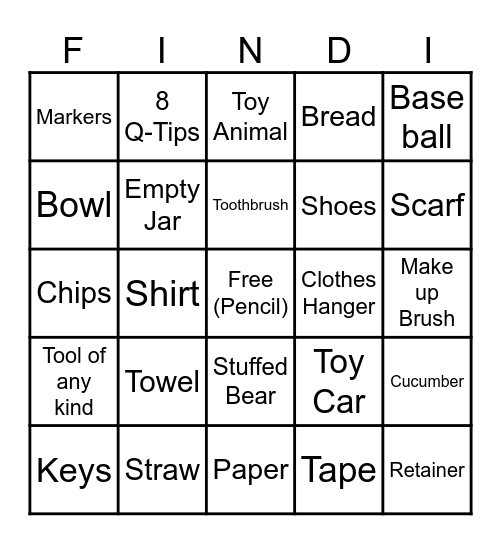 Scavenger Hunt Bingo Card
