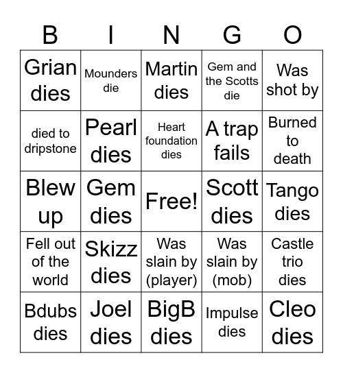 Secret Life finale Bingo Card