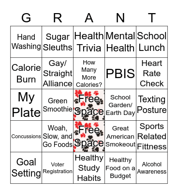 Health and Wellness Fair Bingo Card