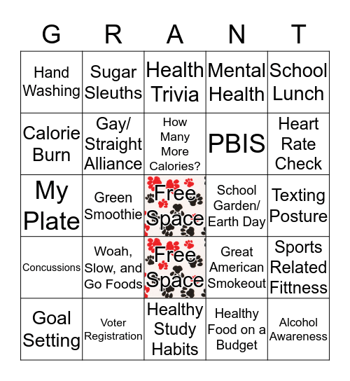 Health and Wellness Fair Bingo Card