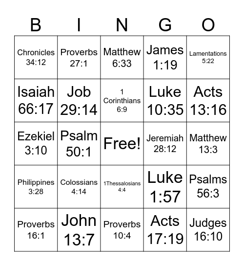 Bible Verse Bingo Card