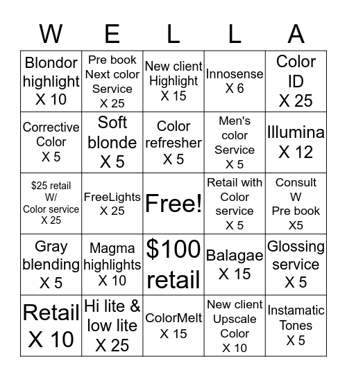 Wella Trend Vision Bingo Card