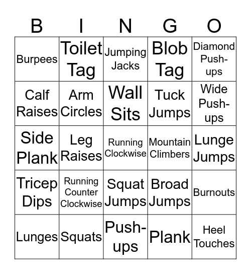Fitness  Bingo Card