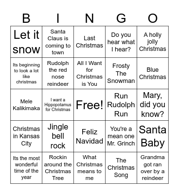 Christmas song/Carol Bingo Card