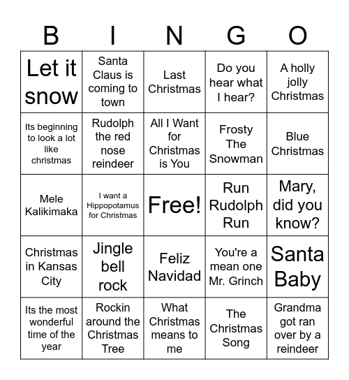 Christmas song/Carol Bingo Card