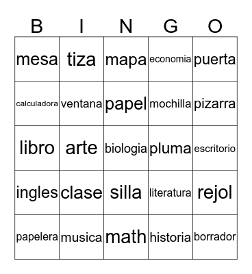 Spanish Bingo Card