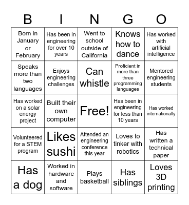 Snowcial Human Bingo Card