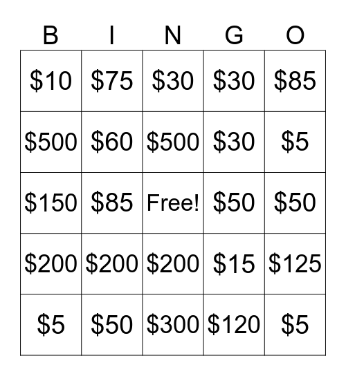 Fundraiser BINGO Card
