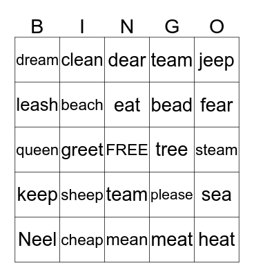 ea and ee words Bingo Card