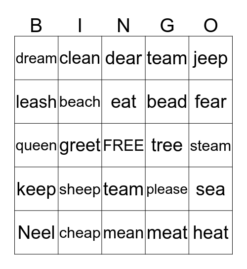 ea and ee words Bingo Card