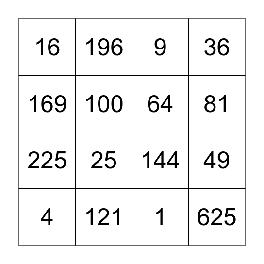 Kwadraten bingo Card
