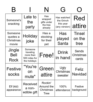 Wizards Holiday Party Bingo Card