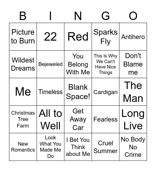 Swift Singo Bingo Card