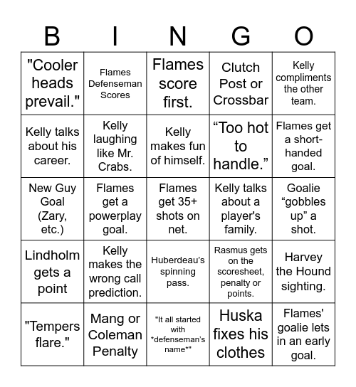 Calgary Flames Bingo Card