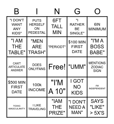 MOON'S BOSS BABE BINGO Card