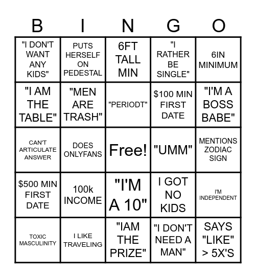 MOON'S BOSS BABE BINGO Card