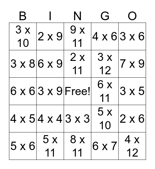 Bingo met de tafels Bingo Card