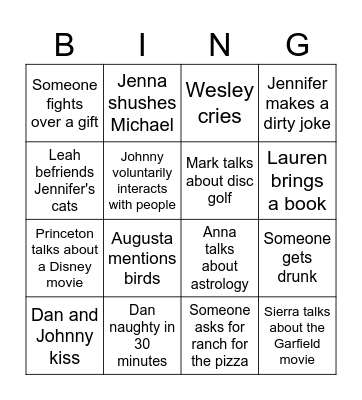 Writing Center Christmas Party Bingo Card