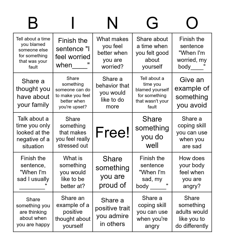 Cognitive Behavioral Therapy BINGO Card