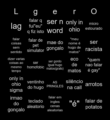 call do laggers Bingo Card
