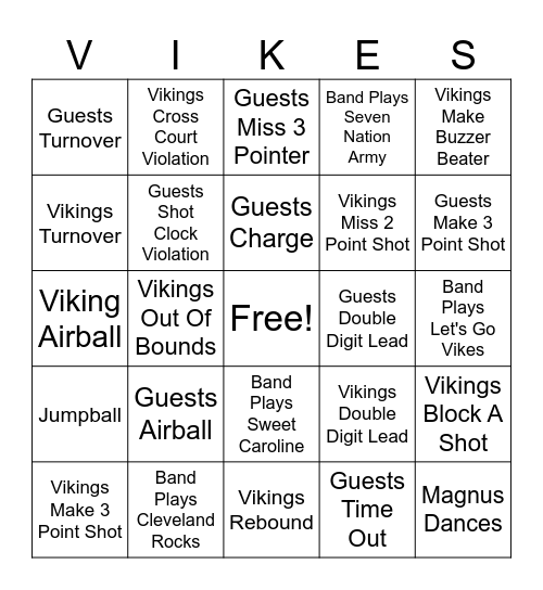 Basketball Bingo Card