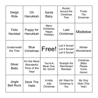 Holiday Hits Bingo Card