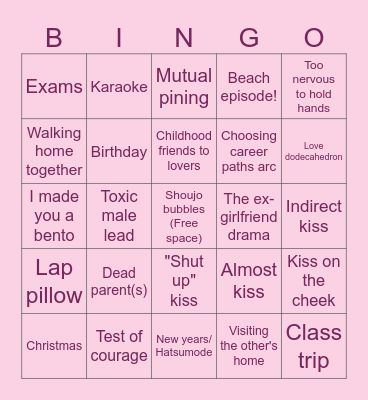 Shoujo Romance Bingo Card