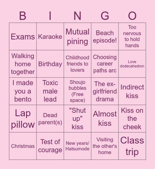 Shoujo Romance Bingo Card