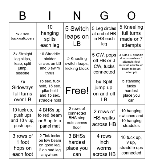 Beam Bingo Card