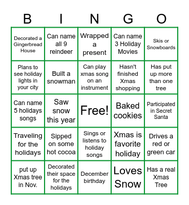 Holiday Bingo Card